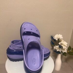 CROCS Lavender and Navy Platform Clogs
